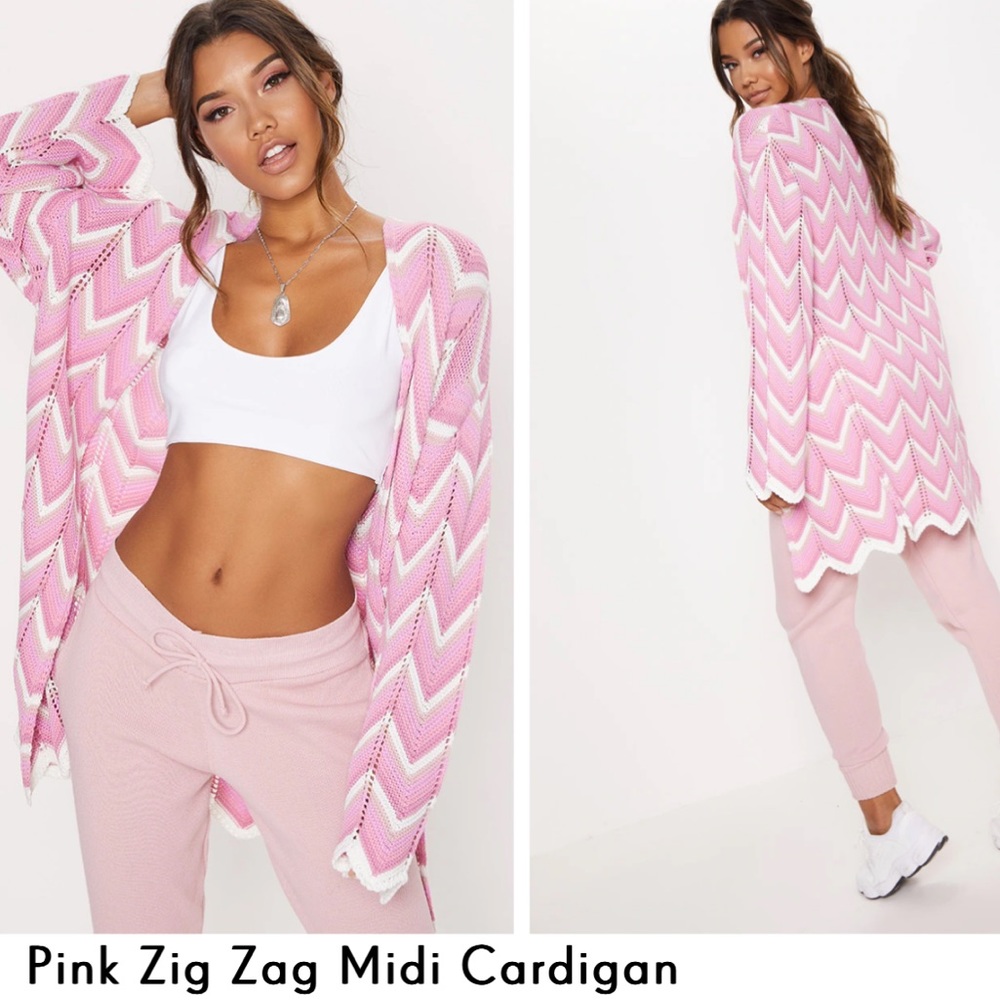 PrettyLittleThing Pink Zig Zag Cardigan